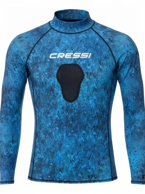 Cressi Spearfishing Rash Guard Long Sleeve Blue Camo Chest Loading Pad XL?